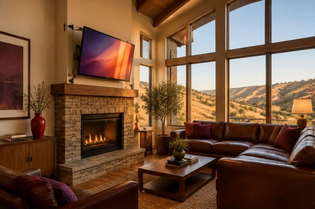 Illustration: a wall-mounted TV in a typical Anaheim Hills home