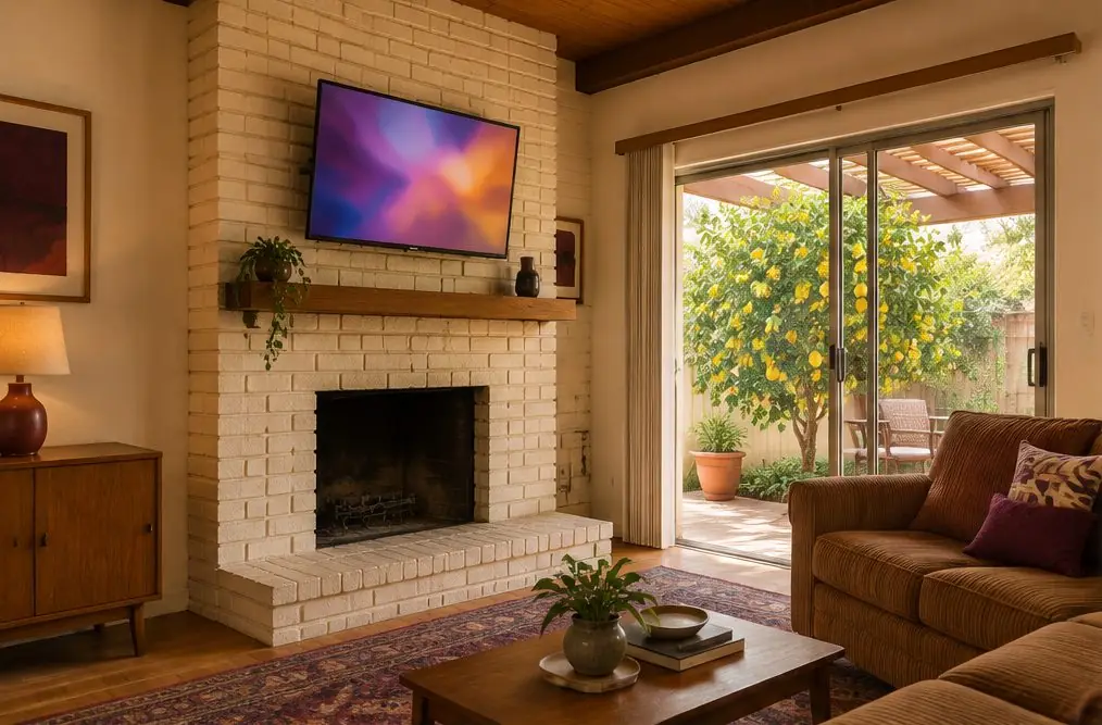 Illustration: a wall-mounted TV in a typical East Anaheim home