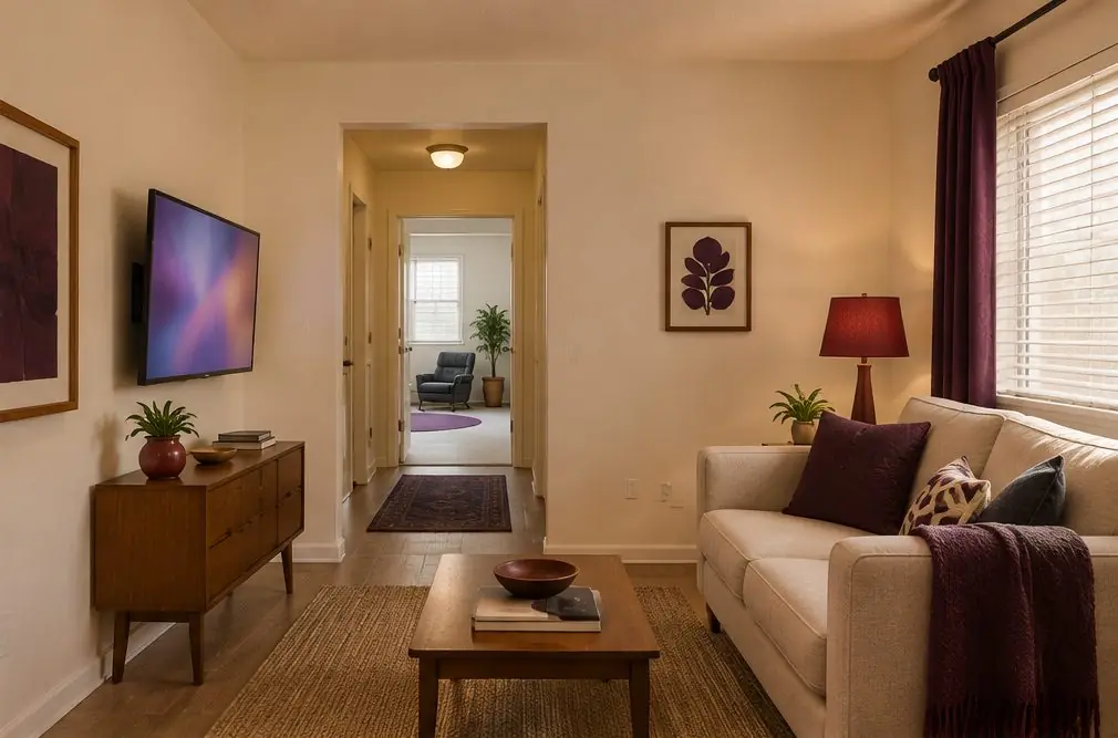 Illustration: a wall-mounted TV in a typical North Anaheim home
