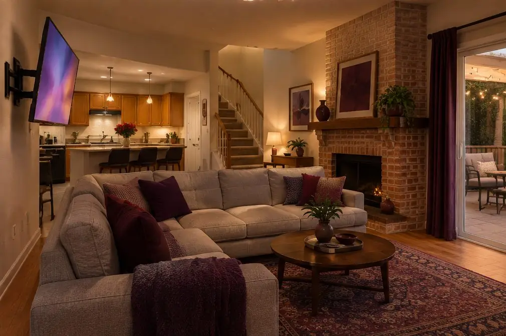 Illustration: a wall-mounted TV in a typical Northeast Anaheim home