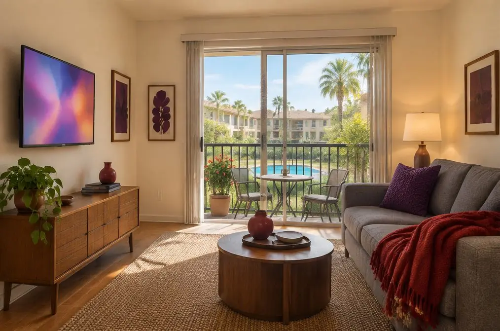 Illustration: a wall-mounted TV in a typical South Anaheim home